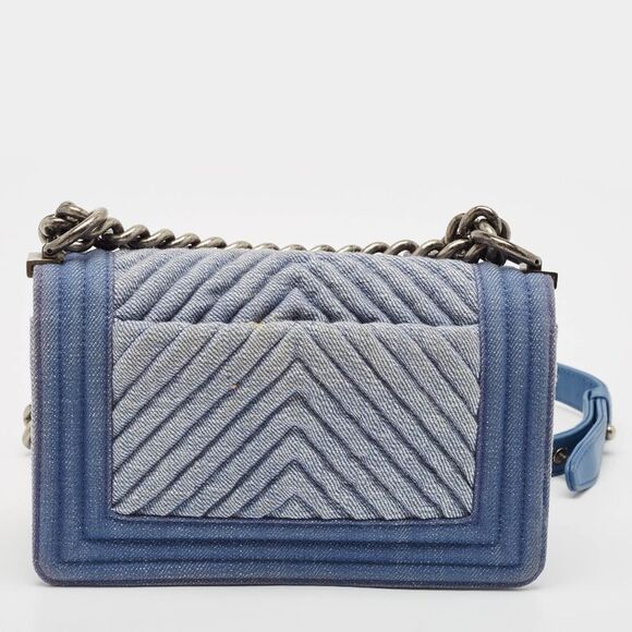 Chanel Blue Chevron Quilted Denim Small Boy Flap Bag - Picture 4 of 7